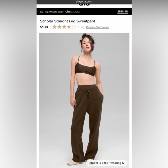 Alo Yoga Scholar Straight Leg Sweatpant in the Espresso colorway, size XS NWT!!! - Picture 8 of 9
